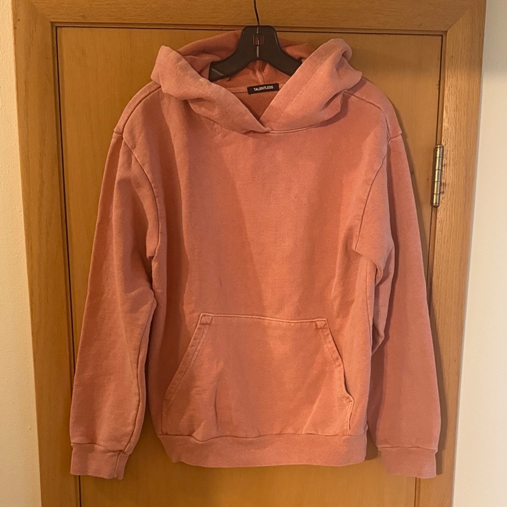 Talentless Cotton Hoodie Hooded Sweatshirt Salmon Pink Orange Size Small